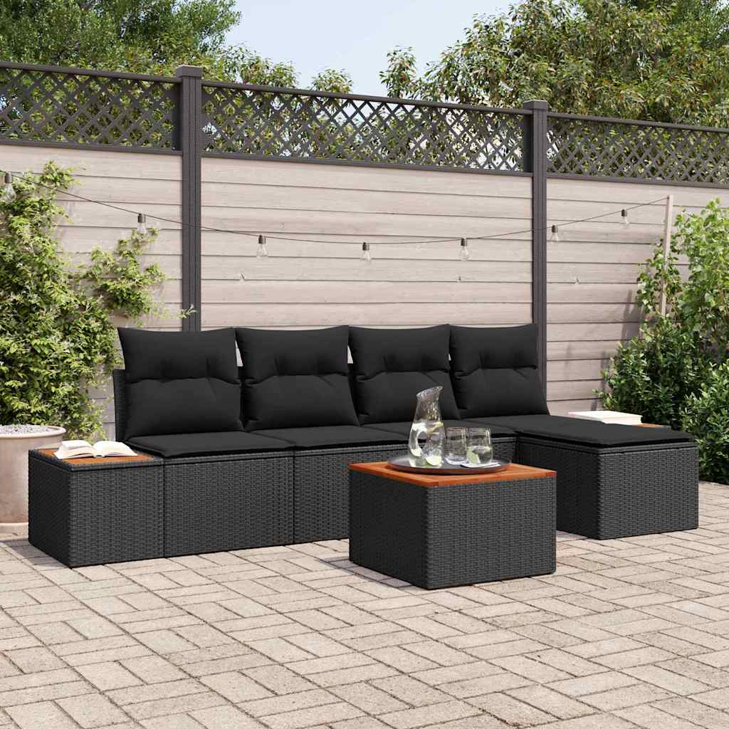 vidaXL Garden Sofa Set 6 pcs Black 184 x 62 x 85 cm Poly rattan