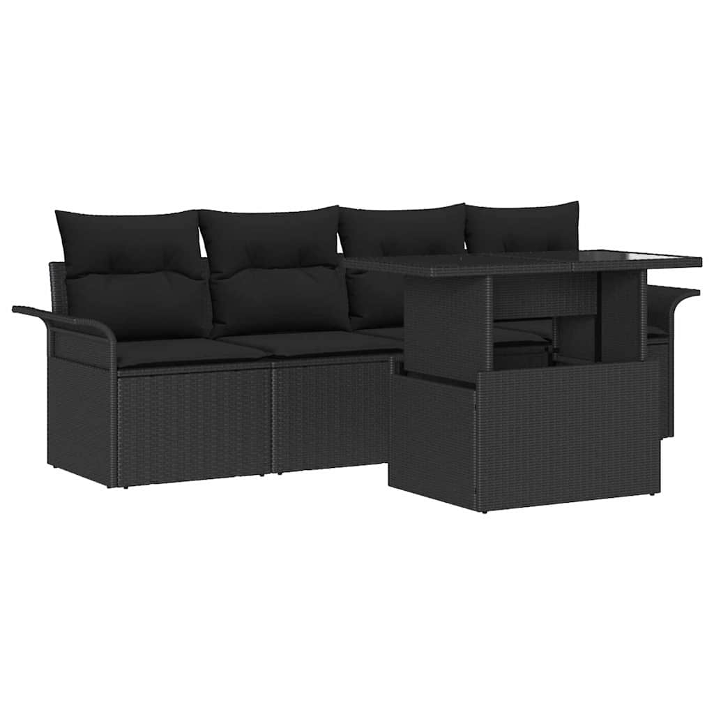 8721288371294_wbg-an-m_en_hd_4 vidaXL Garden Sofa Set with Cushion 5 pcs Black Poly rattan - Image 2