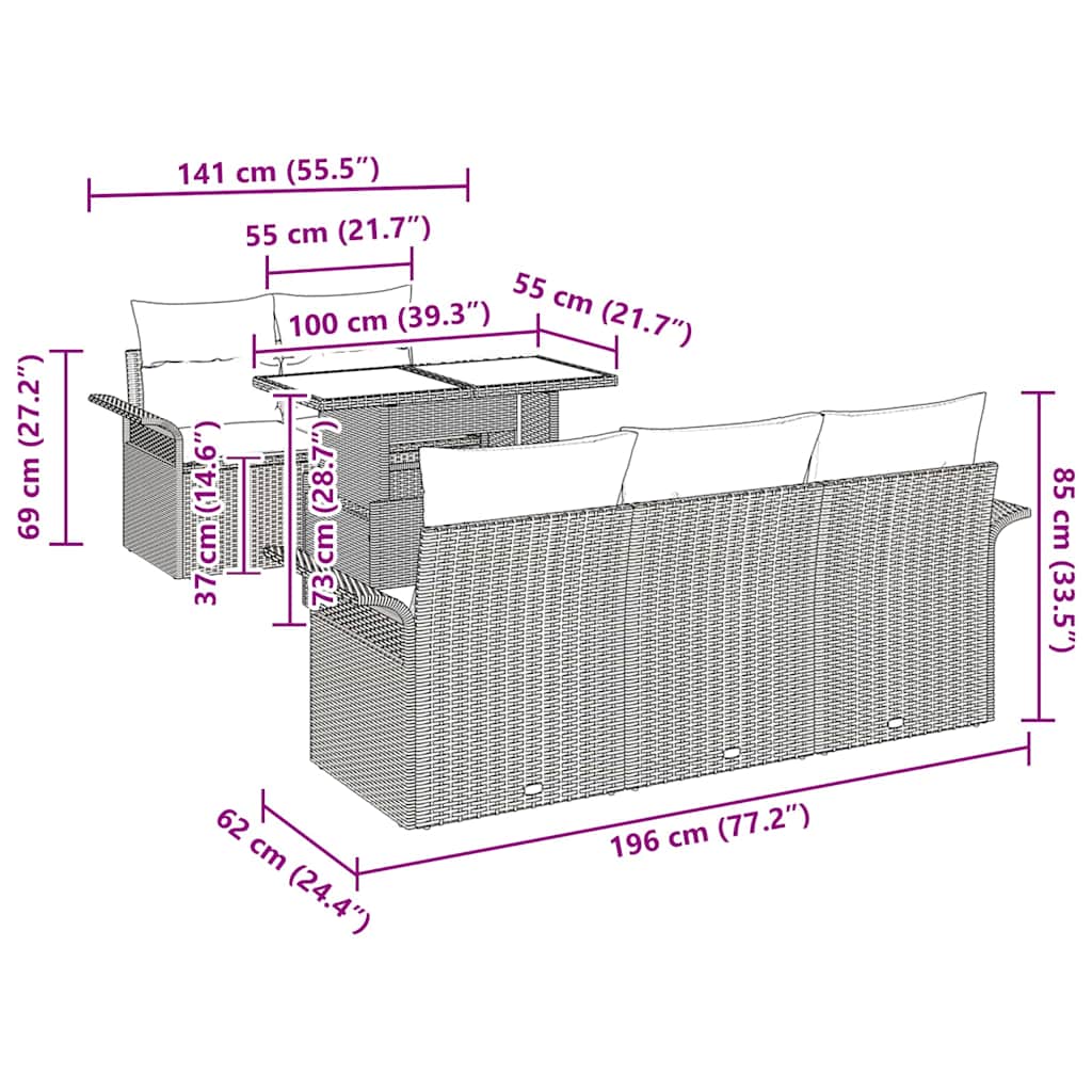 8721288371355_wbg-siz_en_hd_1 vidaXL Garden Sofa Set with Cushion 6 pcs Grey Poly rattan - Image 13