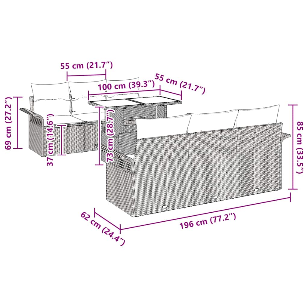 8721288371454_wbg-siz_en_hd_1 vidaXL Garden Sofa Set with Cushion 7 pcs Grey Poly rattan - Image 13