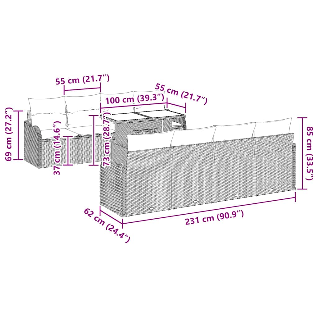 8721288373694_wbg-siz_en_hd_1 vidaXL Garden Sofa Set Manual 9 pcs Black 100 x 55 x 73 cm Poly rattan - Image 13