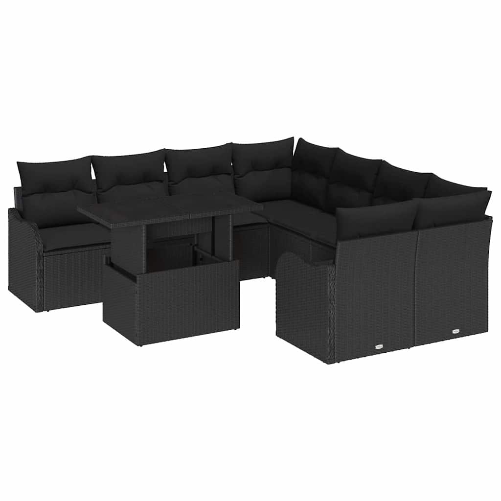 8721288373793_wbg-an-m_en_hd_5 vidaXL Garden Sofa Set Manual 9 pcs Black 100 x 55 x 73 cm Poly rattan - Image 2