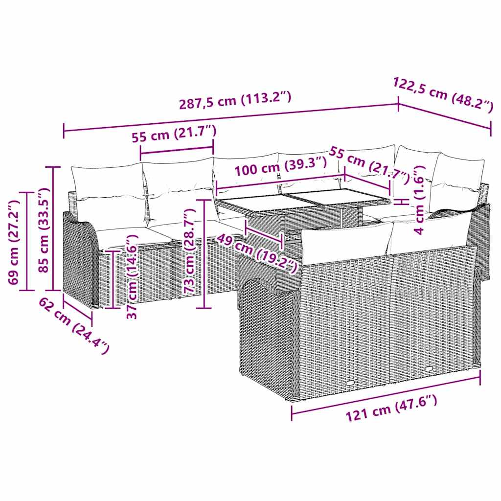 8721288374295_wbg-siz_en_hd_1 vidaXL Garden Sofa Set Manual 9 pcs Black 100 x 55 x 73 cm Poly rattan - Image 10