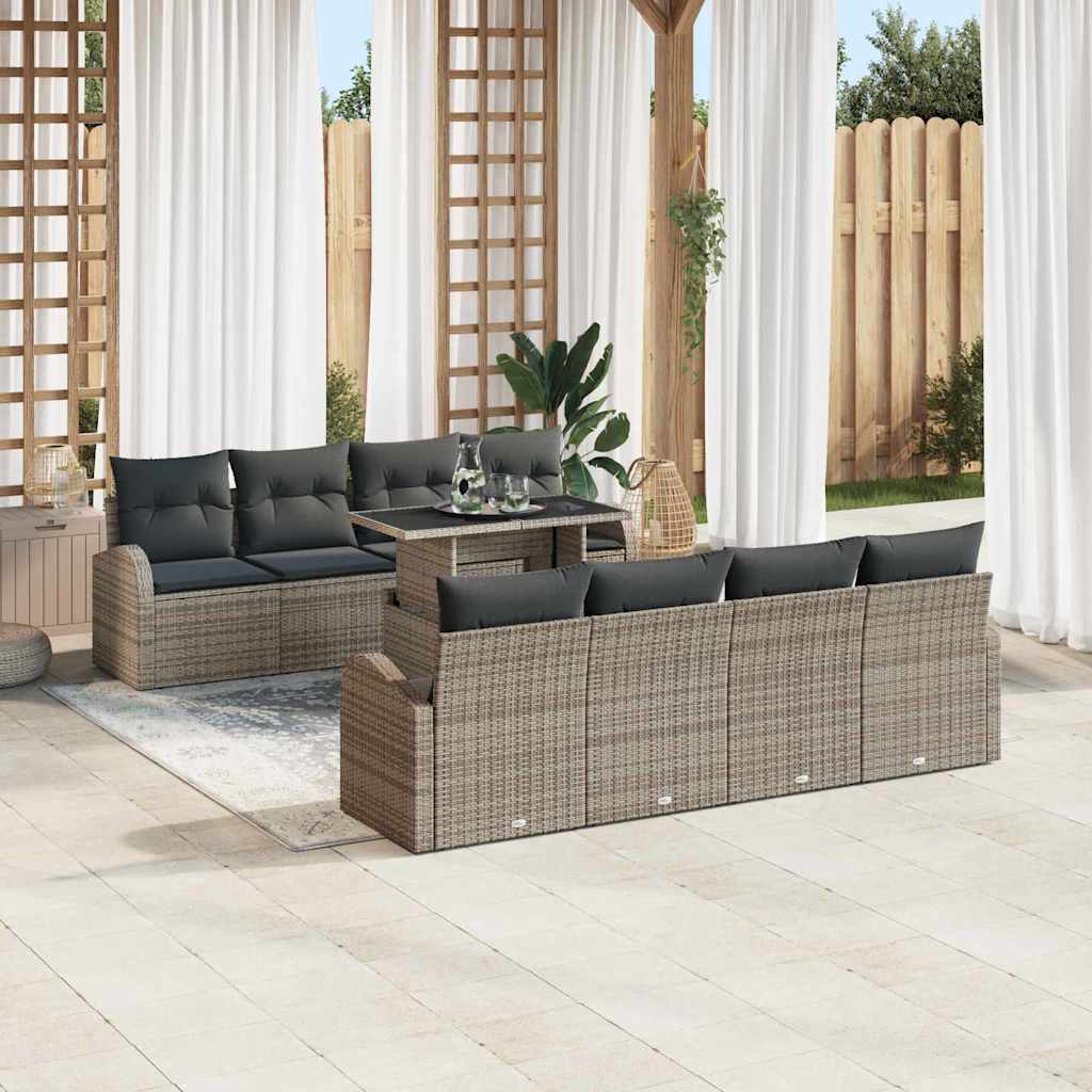8721288375452_mo-im_en_hd_2 vidaXL Garden Sofa Set Manual 9 pcs Grey 100 x 55 x 73 cm Poly rattan - Image 3