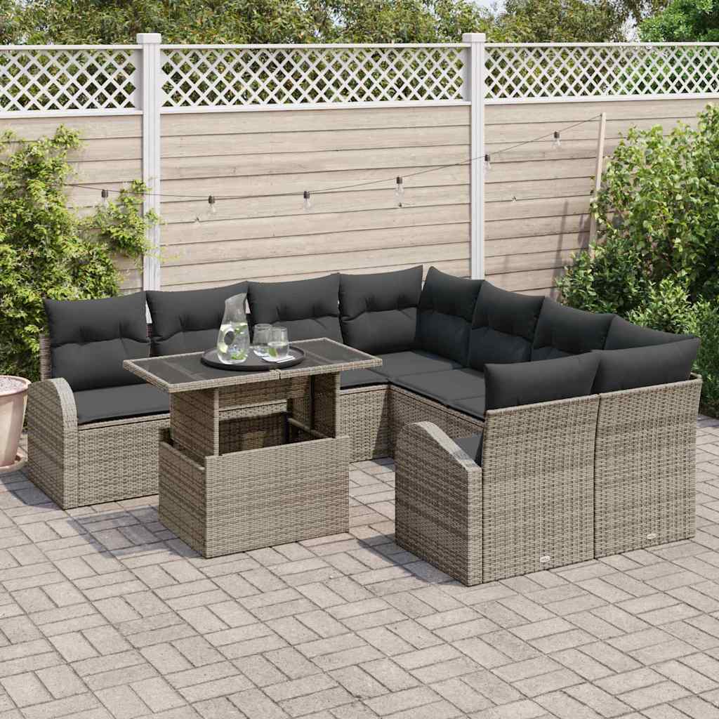 8721288375551_mo-im_en_hd_2 vidaXL Garden Sofa Set Manual 9 pcs Grey 100 x 55 x 73 cm Poly rattan - Image 3