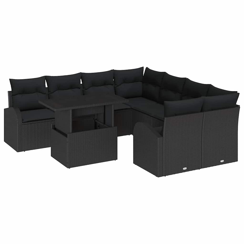 8721288375599_wbg-an-m_en_hd_5 vidaXL Garden Sofa Set Manual 9 pcs Black 100 x 55 x 73 cm Poly rattan - Image 2