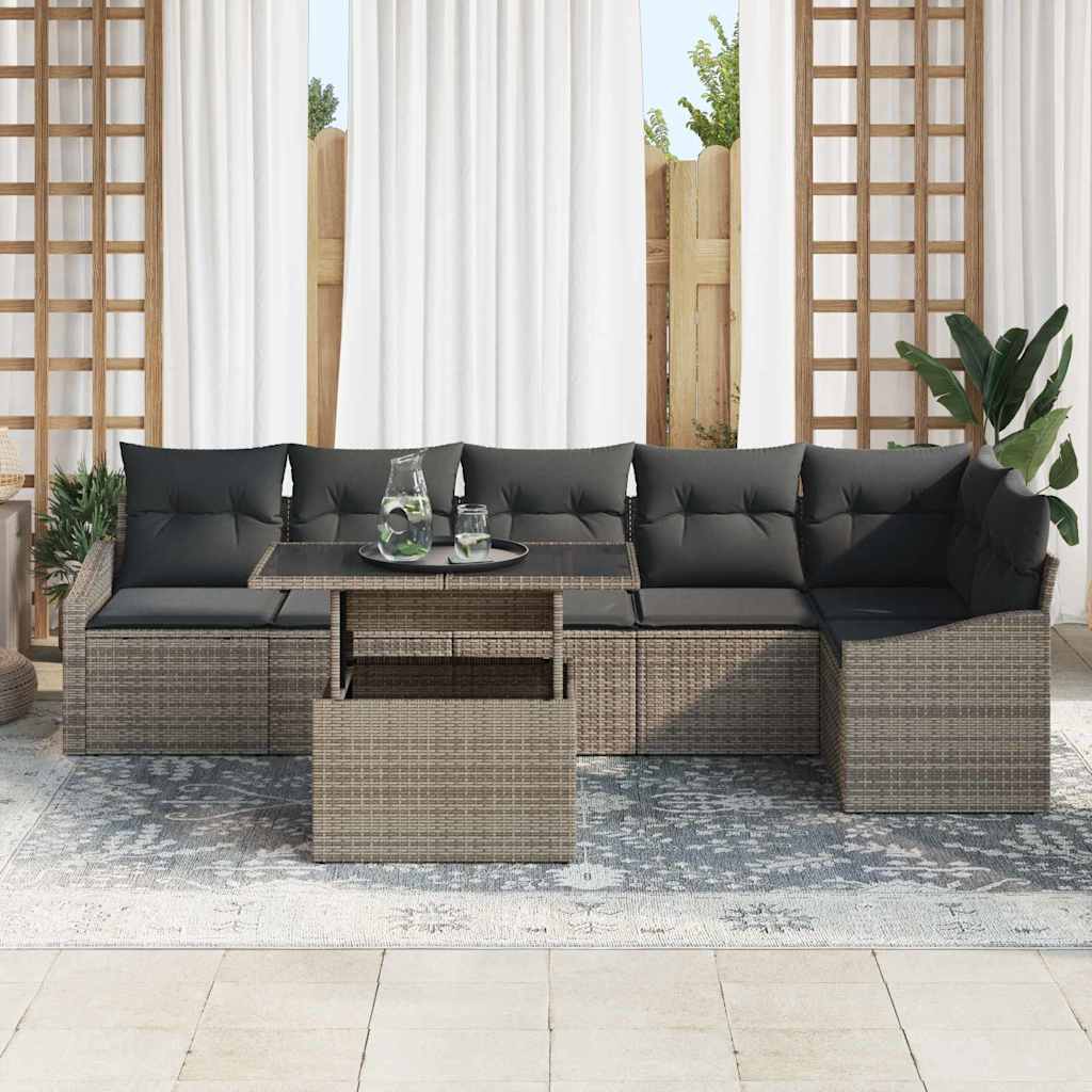 8721288379559_mo-im_en_hd_2 vidaXL Garden Sofa Set with Cushion 7 pcs Grey 100 x 55 x 73 cm - Image 3