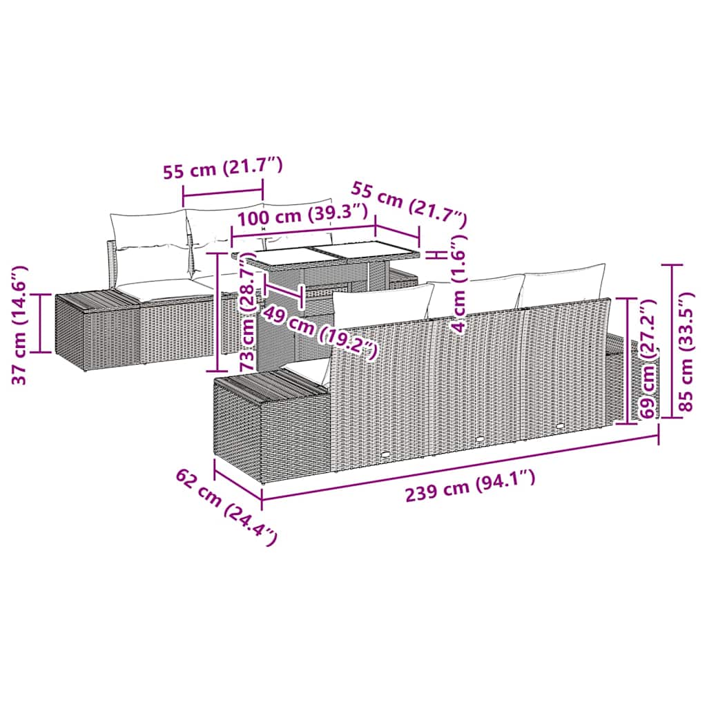 8721288380494_wbg-siz_en_hd_1 vidaXL Garden Sofa Set with Cushion 7 pcs Black 100 x 55 x 73 cm - Image 13