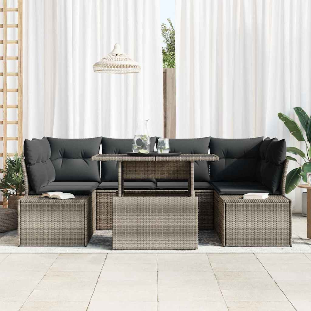 8721288380555_mo-im_en_hd_2 vidaXL Garden Sofa Set with Cushion 7 pcs Grey 100 x 55 x 73 cm - Image 3