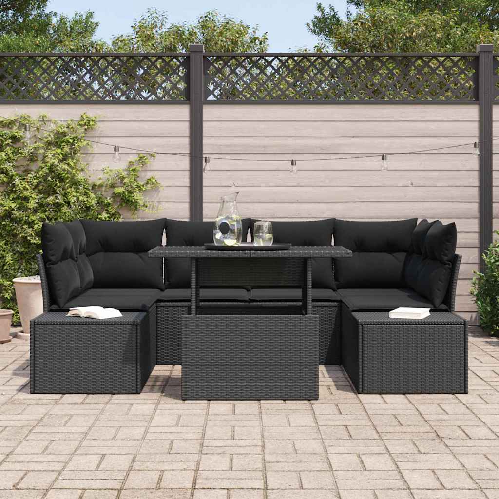 8721288380593_mo-im_en_hd_2 vidaXL Garden Sofa Set with Cushion 7 pcs Black 100 x 55 x 73 cm - Image 3