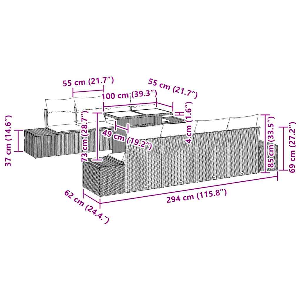 8721288380890_wbg-siz_en_hd_1 vidaXL Garden Sofa Set with Cushion 7 pcs Black 100 x 55 x 73 cm - Image 13