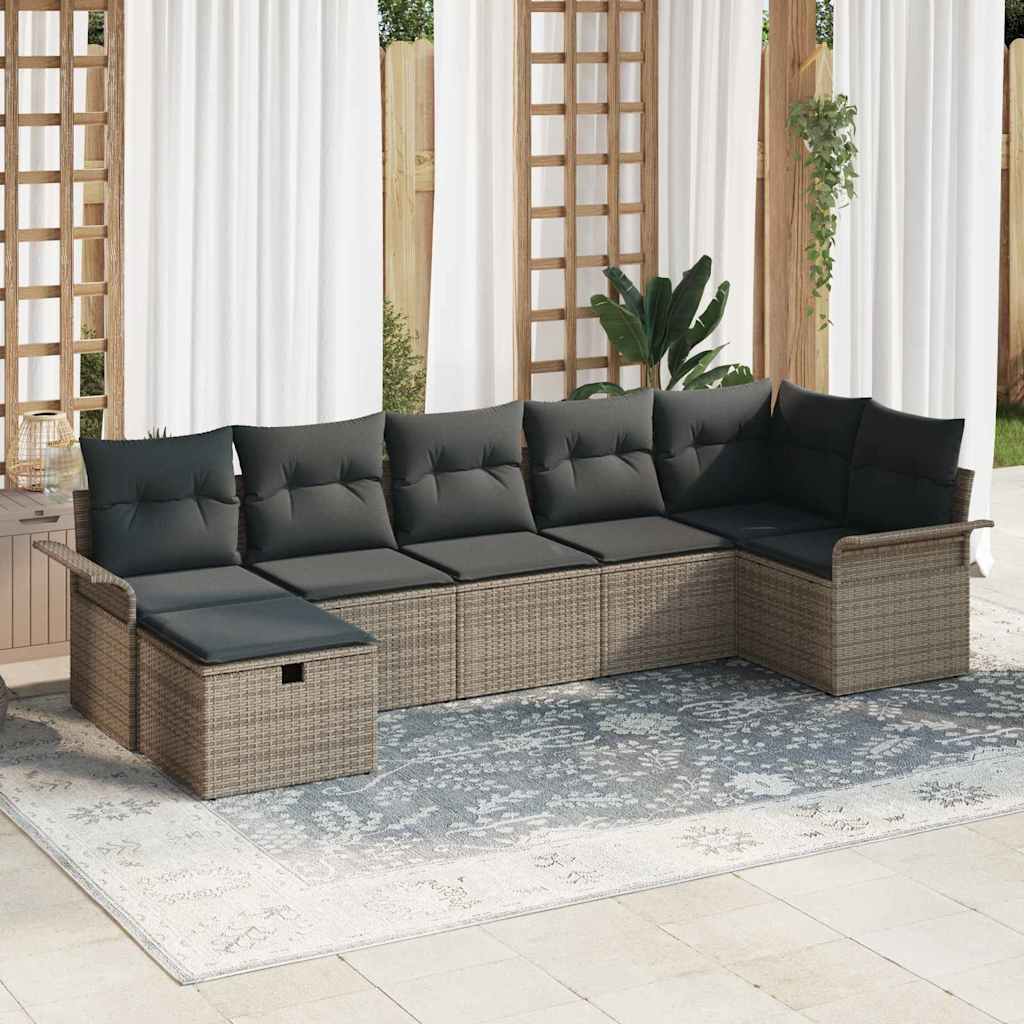 8721288391018_mo-im_en_hd_1 vidaXL Garden Sofa Set 7 pcs Grey 297.5 x 132.5 x 85 cm Poly rattan - Image 1