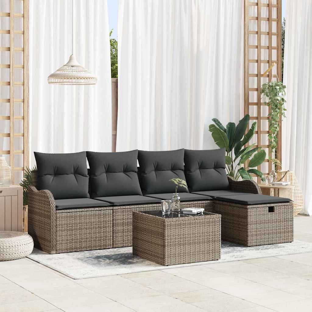 8721288391711_mo-im_en_hd_1 vidaXL Garden Sofa Set 6 pcs Grey 231 x 117 x 85 cm Poly rattan - Image 1