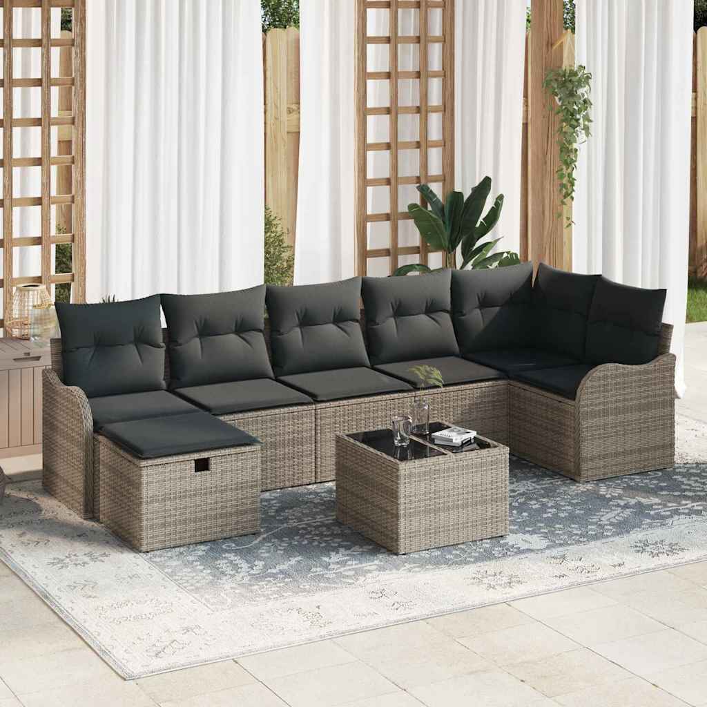 8721288392114_mo-im_en_hd_1 vidaXL Garden Sofa Set 8 pcs Grey 287.5 x 122.5 x 85 cm Poly rattan - Image 1