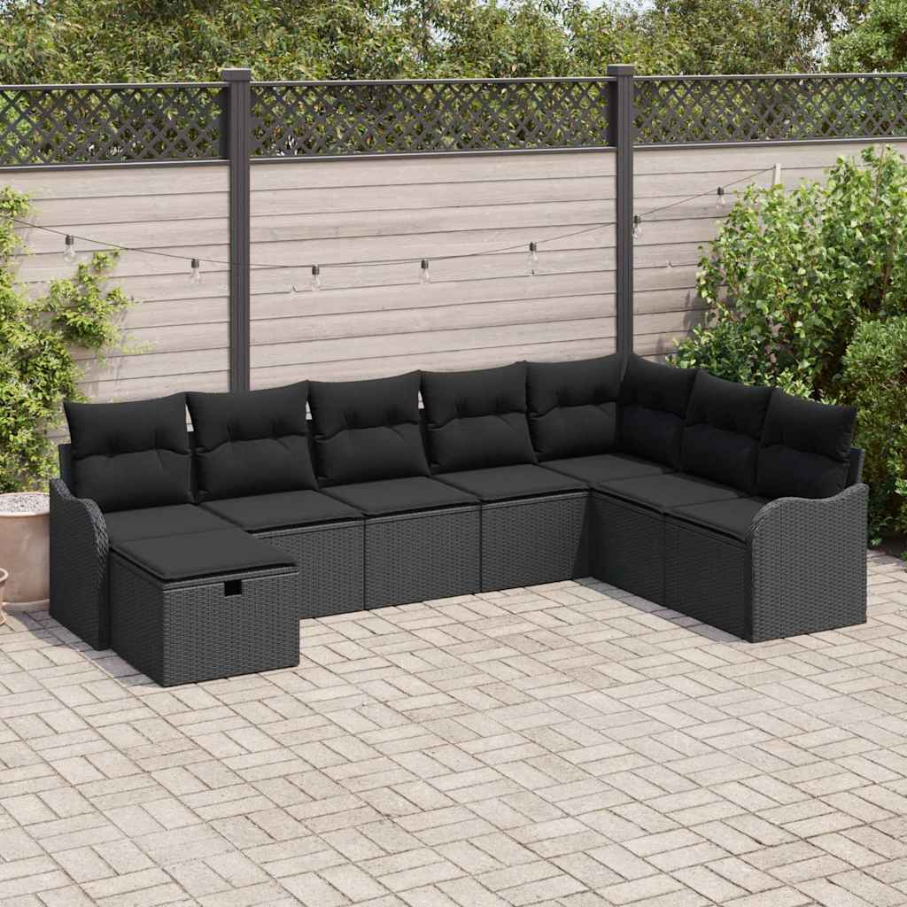 8721288392350_mo-im_en_hd_1 vidaXL Garden Sofa Set 8 pcs Black 287.5 x 177.5 x 85 cm Poly rattan - Image 1