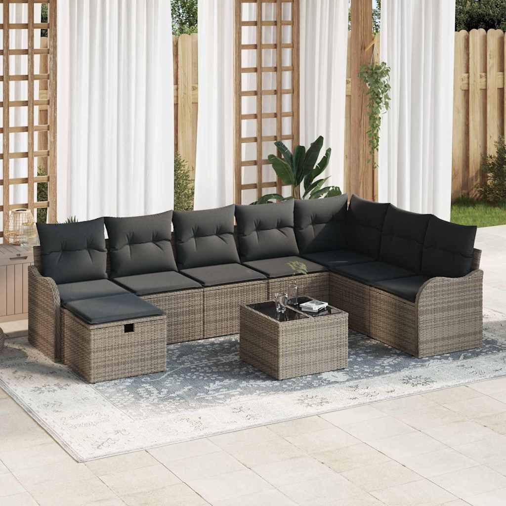8721288392411_mo-im_en_hd_1 vidaXL Garden Sofa Set 9 pcs Grey 287.5 x 177.5 x 85 cm Poly rattan - Image 1