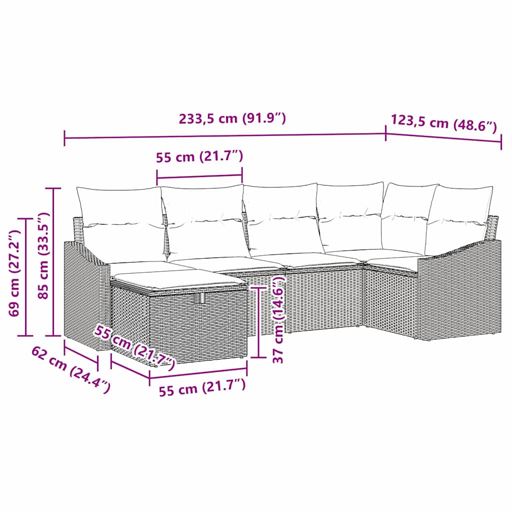 8721288394811_wbg-siz_en_hd_1 vidaXL Garden Sofa Set 6 pcs Grey Poly Rattan and Powder-Coated Steel - Image 10