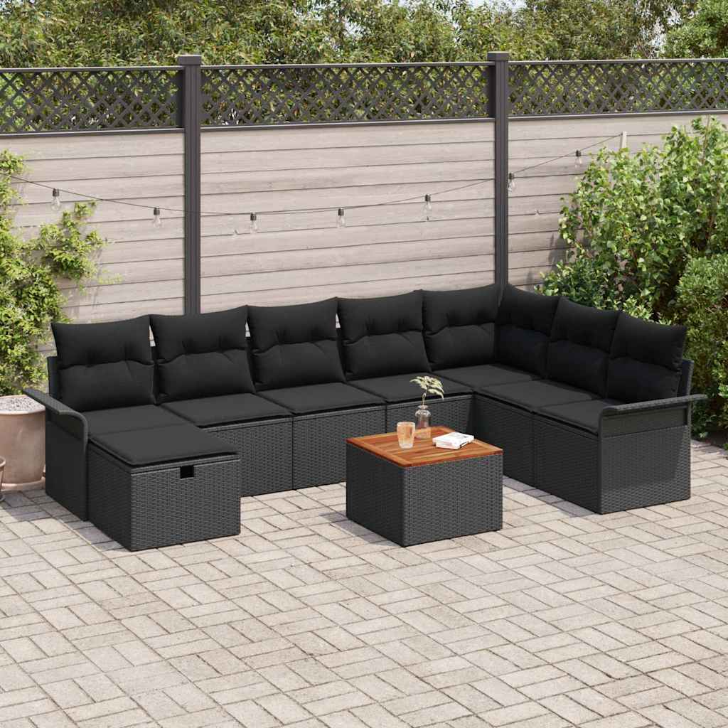 8721288396747_mo-im_en_hd_1 vidaXL Garden Sofa Set with Cushion 9 pcs Black Poly rattan - Image 1
