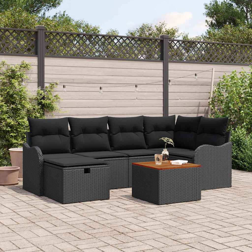 8721288396884_mo-im_en_hd_1 vidaXL Garden Sofa Set with Cushion 7 pcs Black Poly rattan - Image 1