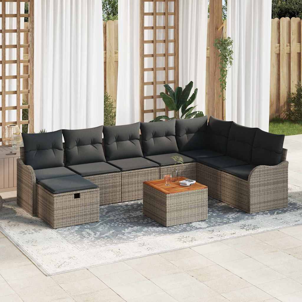 8721288396990_mo-im_en_hd_1 vidaXL Garden Sofa Set with Cushion 9 pcs Grey Poly rattan - Image 1