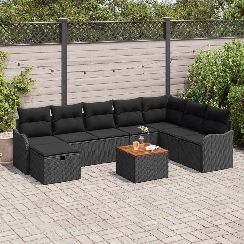 8721288397027_mo-im_en_hd_1 vidaXL Garden Sofa Set with Cushion 9 pcs Black Poly rattan - Image 1