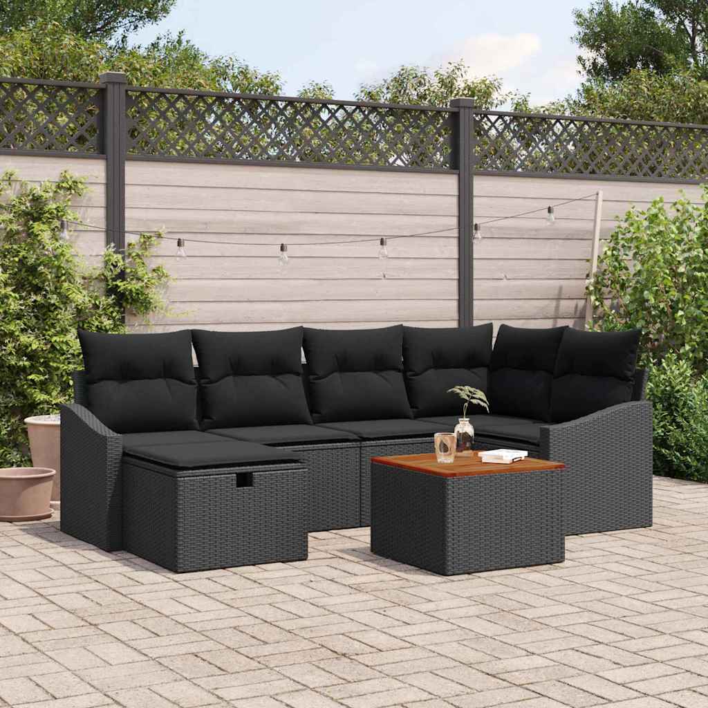 8721288397720_mo-im_en_hd_1 vidaXL Garden Sofa Set with Cushion 7 pcs Black Poly rattan - Image 1