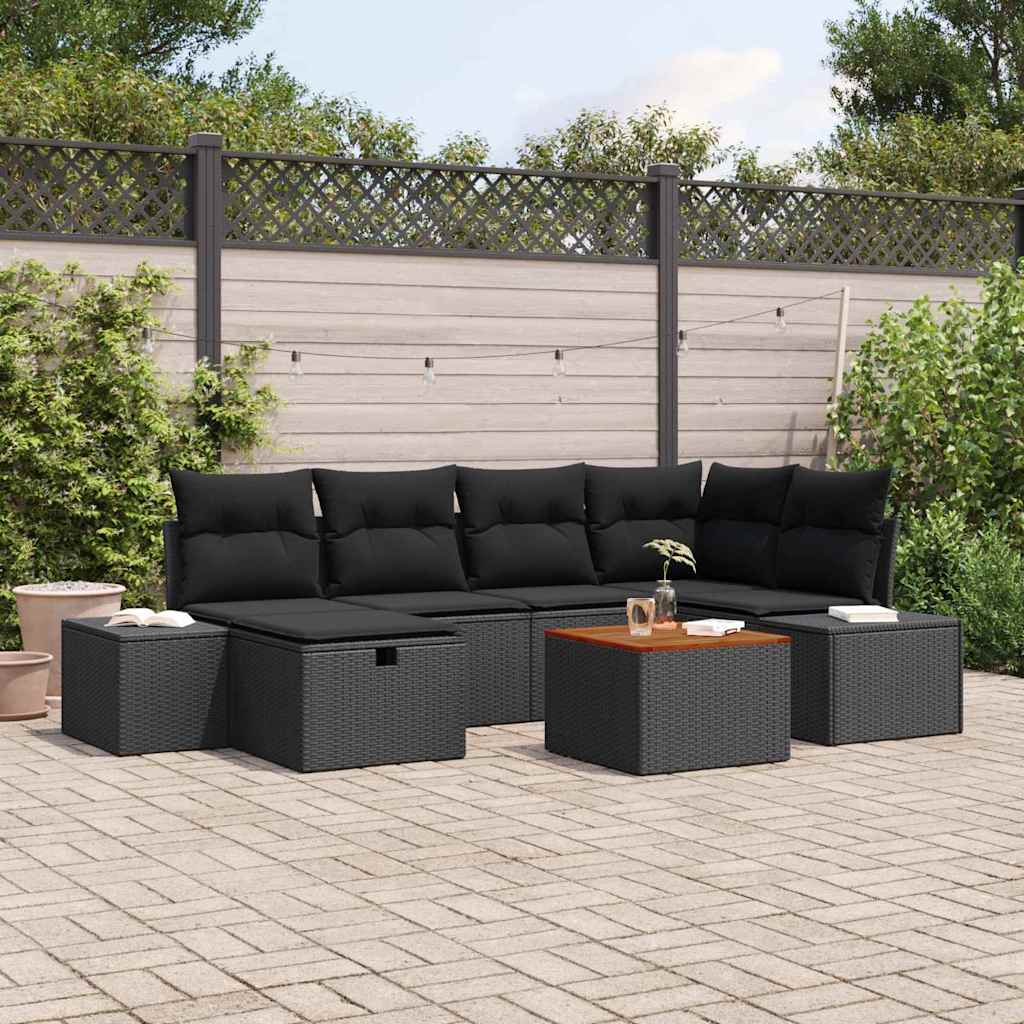 8721288398000_mo-im_en_hd_1 vidaXL Garden Sofa Set with Cushion 7 pcs Black Poly rattan - Image 1