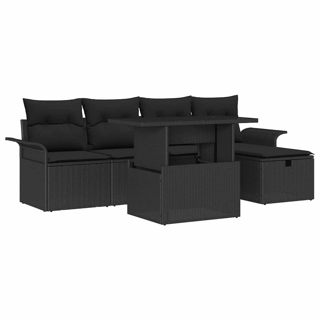 8721288398734_wbg-an-m_en_hd_5 vidaXL Garden Sofa Set with Cushion 6 pcs Black Poly rattan - Image 2
