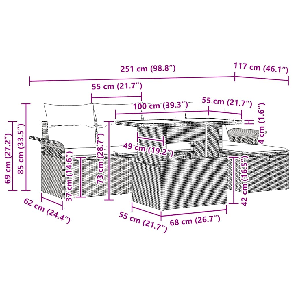 8721288398734_wbg-siz_en_hd_1 vidaXL Garden Sofa Set with Cushion 6 pcs Black Poly rattan - Image 12