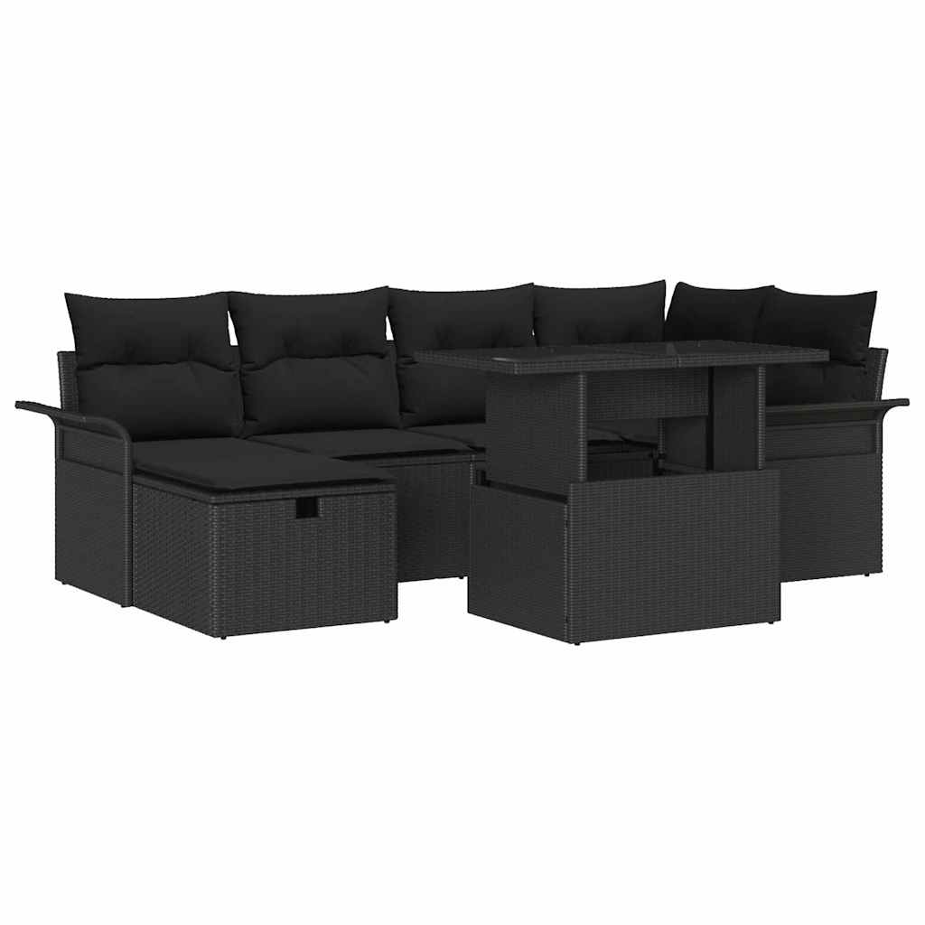 8721288398833_wbg-an-m_en_hd_6 vidaXL Garden Sofa Set with Cushion 7 pcs Black Poly rattan - Image 2