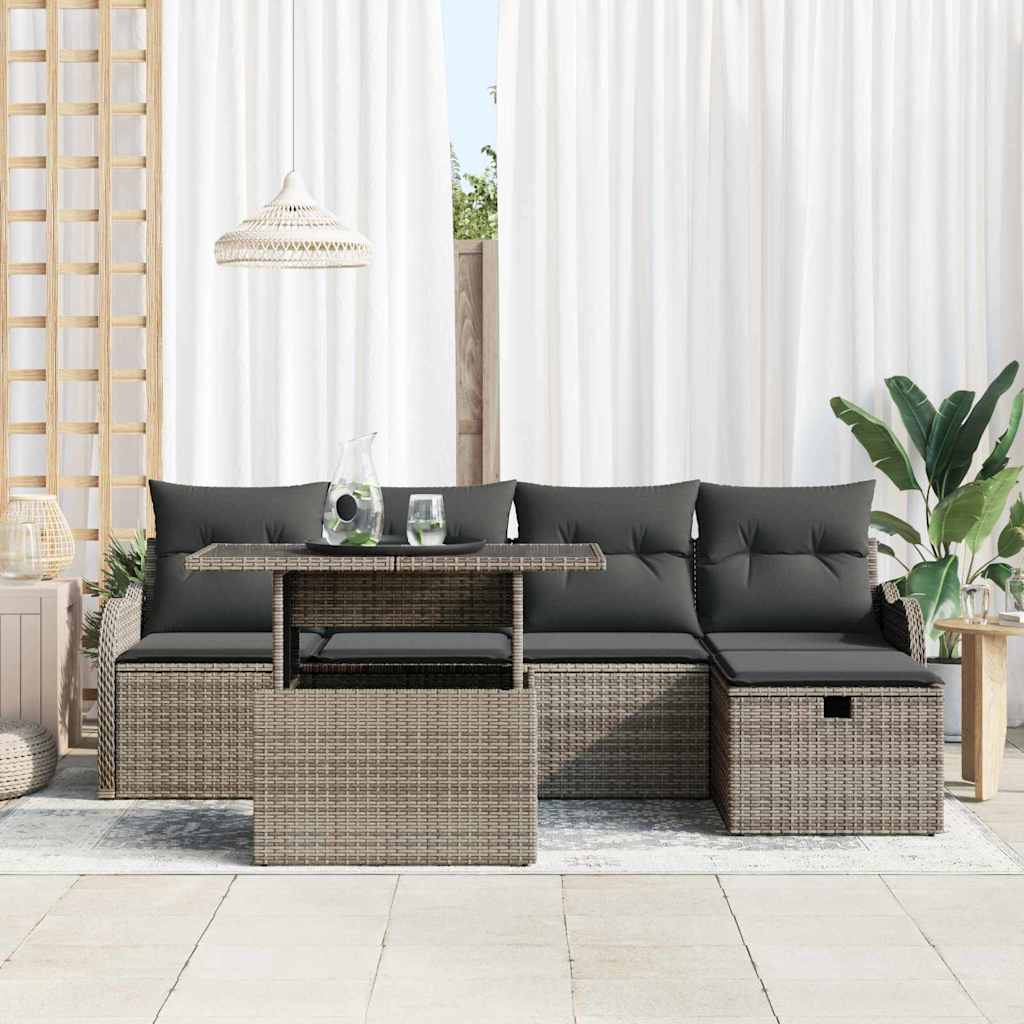 8721288399090_mo-im_en_hd_2 vidaXL Garden Sofa Set with Cushion 6 pcs Grey Poly rattan - Image 3