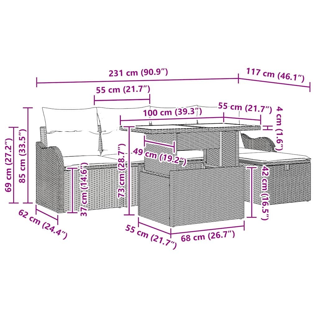 8721288399137_wbg-siz_en_hd_1 vidaXL Garden Sofa Set with Cushion 6 pcs Black Poly rattan - Image 12