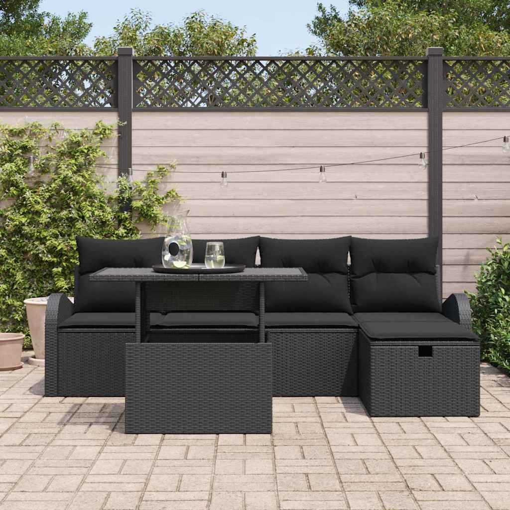 8721288399533_mo-im_en_hd_2 vidaXL Garden Sofa Set with Cushion 6 pcs Black Poly rattan - Image 3