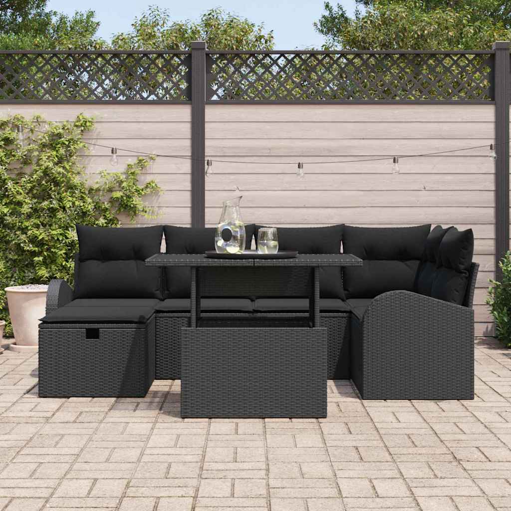 8721288399632_mo-im_en_hd_2 vidaXL Garden Sofa Set with Cushion 7 pcs Black Poly rattan - Image 3