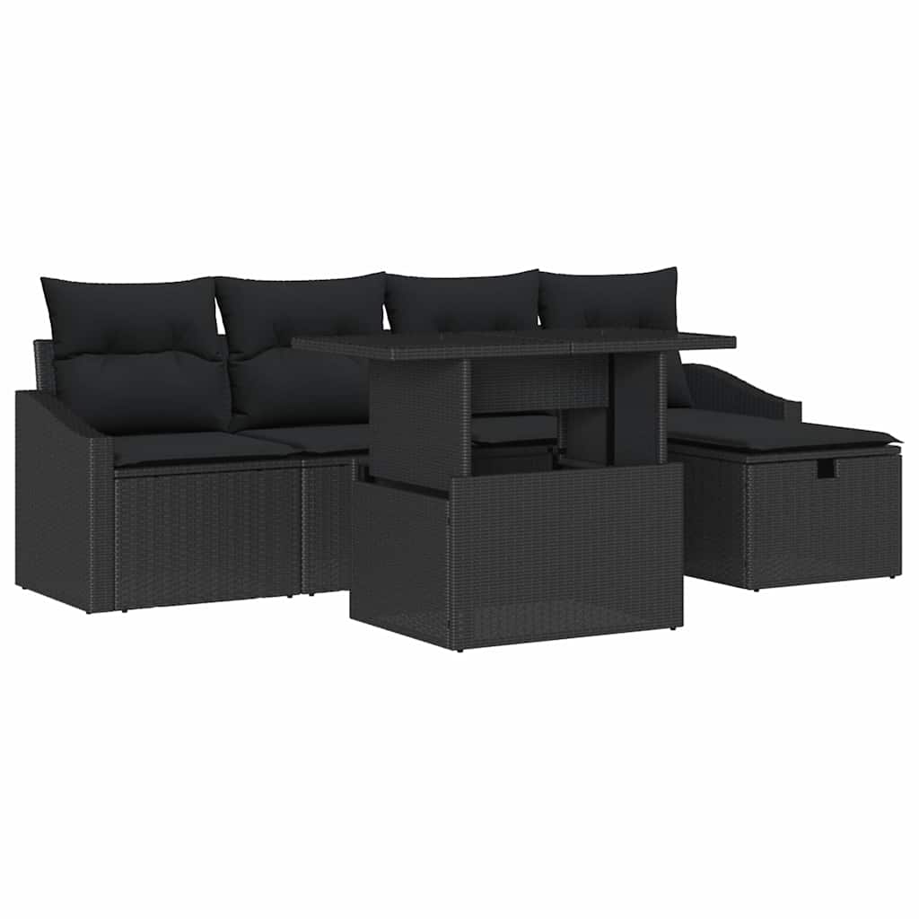8721288400338_wbg-an-m_en_hd_5 vidaXL Garden Sofa Set with Cushion 6 pcs Black Poly rattan - Image 2
