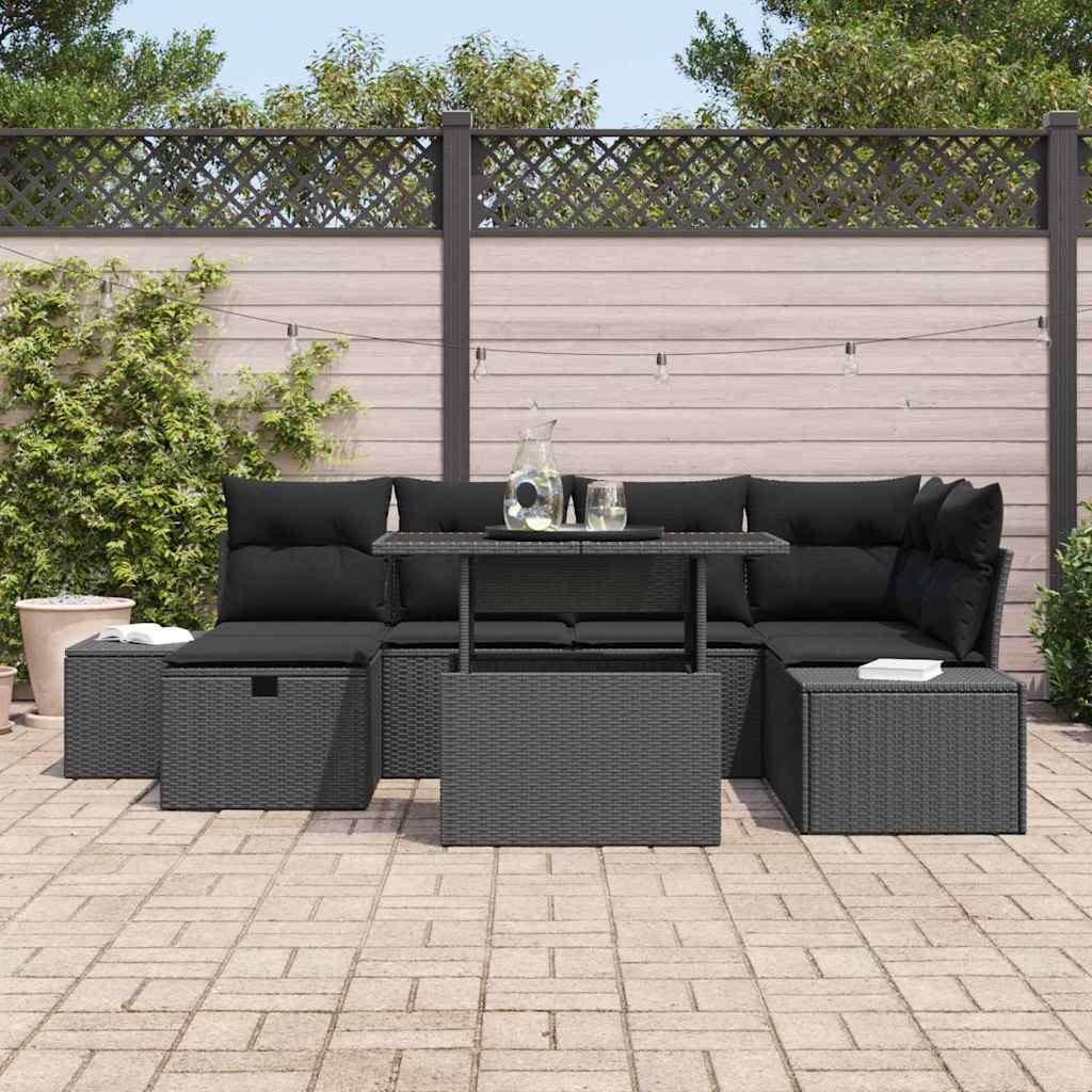 8721288400833_mo-im_en_hd_2 vidaXL Garden Sofa Set with Cushion 7 pcs Black Poly rattan - Image 3