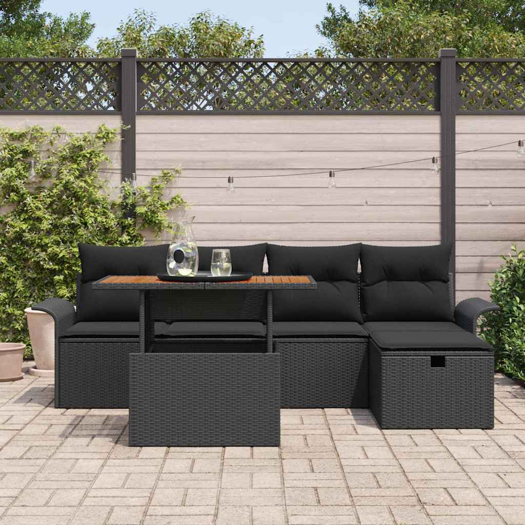 8721288401113_mo-im_en_hd_2 vidaXL Garden Sofa Set with Cushion 6 pcs Black Poly rattan - Image 3