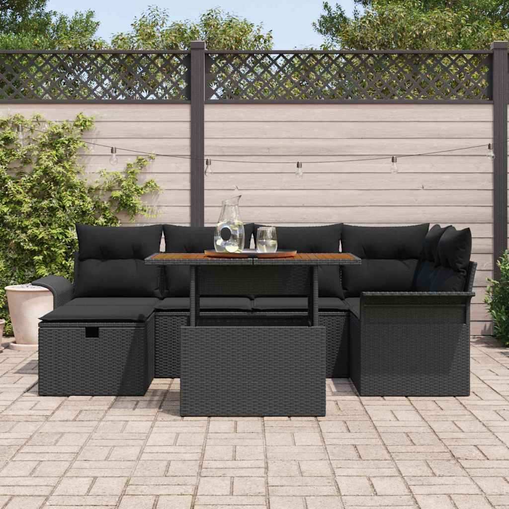 8721288401182_mo-im_en_hd_2 vidaXL Garden Sofa Set with Cushion 7 pcs Black Poly rattan - Image 3