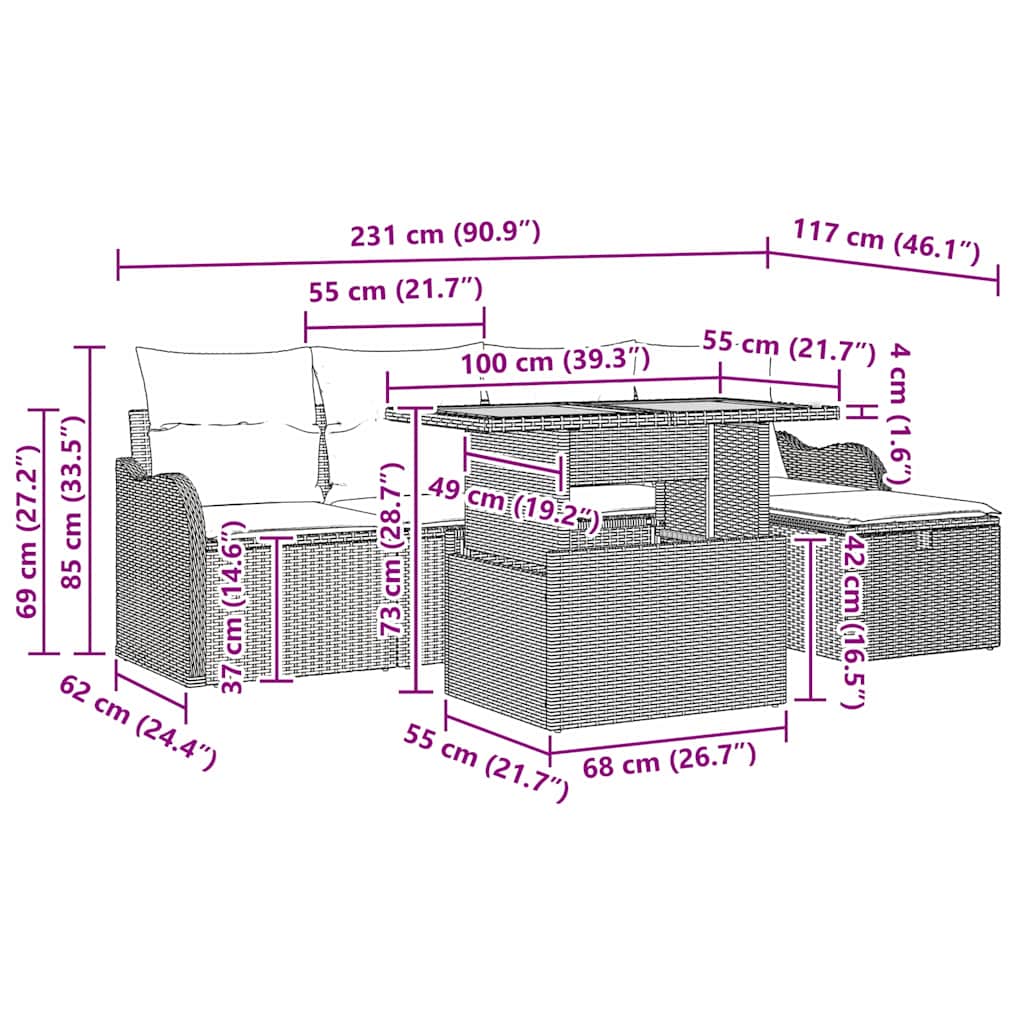 8721288401397_wbg-siz_en_hd_1 vidaXL Garden Sofa Set with Cushion 6 pcs Black Poly rattan - Image 12