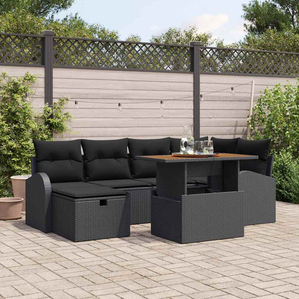 8721288401748_mo-im_en_hd_1 vidaXL Garden Sofa Set with Cushion 7 pcs Black Poly rattan - Image 1