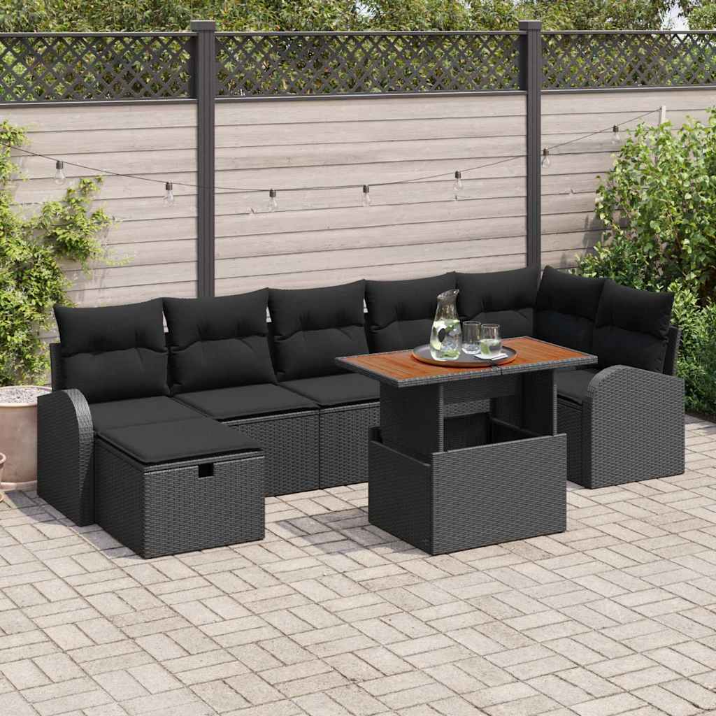 8721288401816_mo-im_en_hd_1 vidaXL Garden Sofa Set with Cushion 8 pcs Black Poly rattan - Image 1