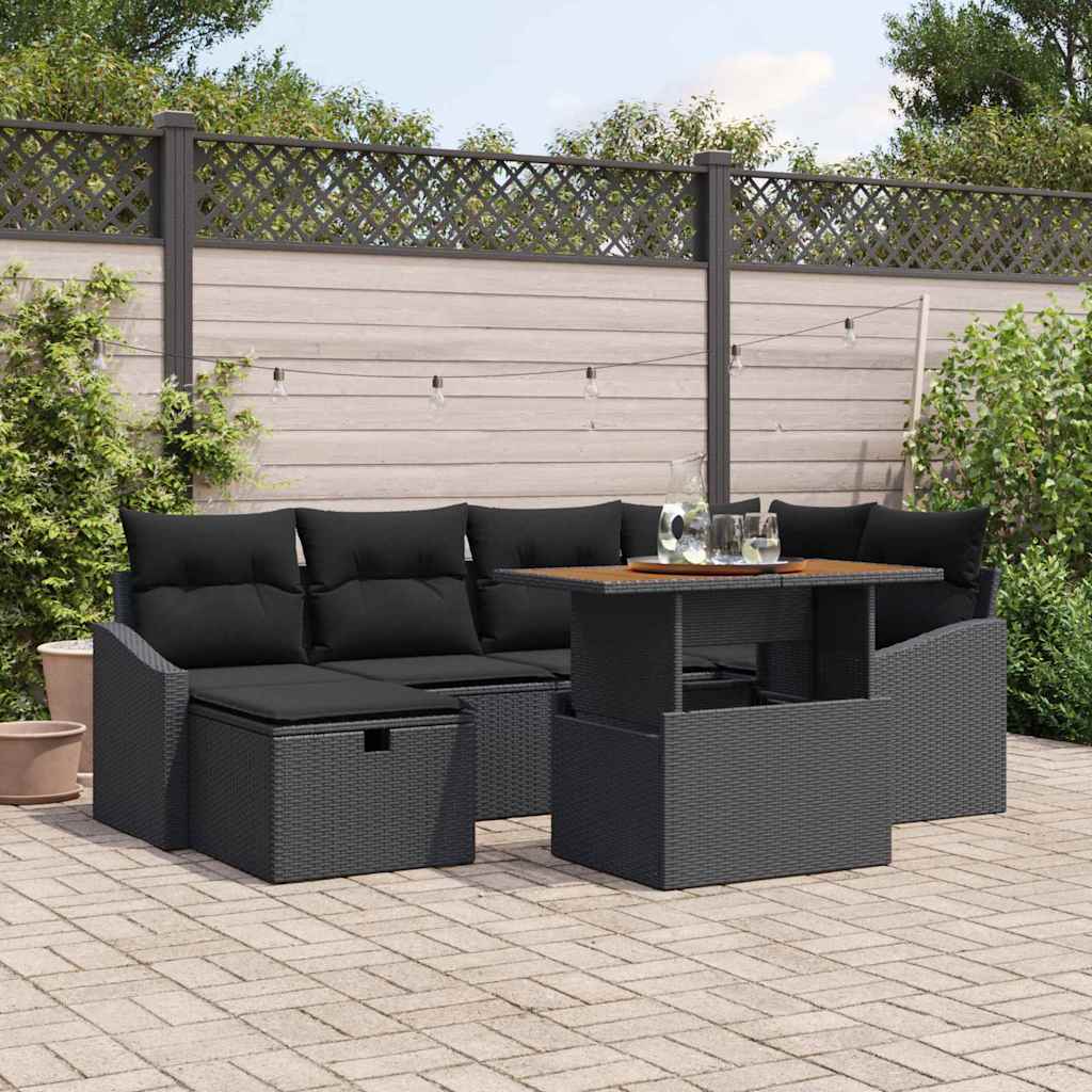8721288402301_mo-im_en_hd_1 vidaXL Garden Sofa Set with Cushion 7 pcs Black Poly rattan - Image 1