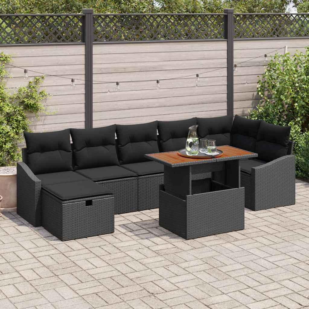 8721288402370_mo-im_en_hd_1 vidaXL Garden Sofa Set with Cushion 8 pcs Black Poly rattan - Image 1
