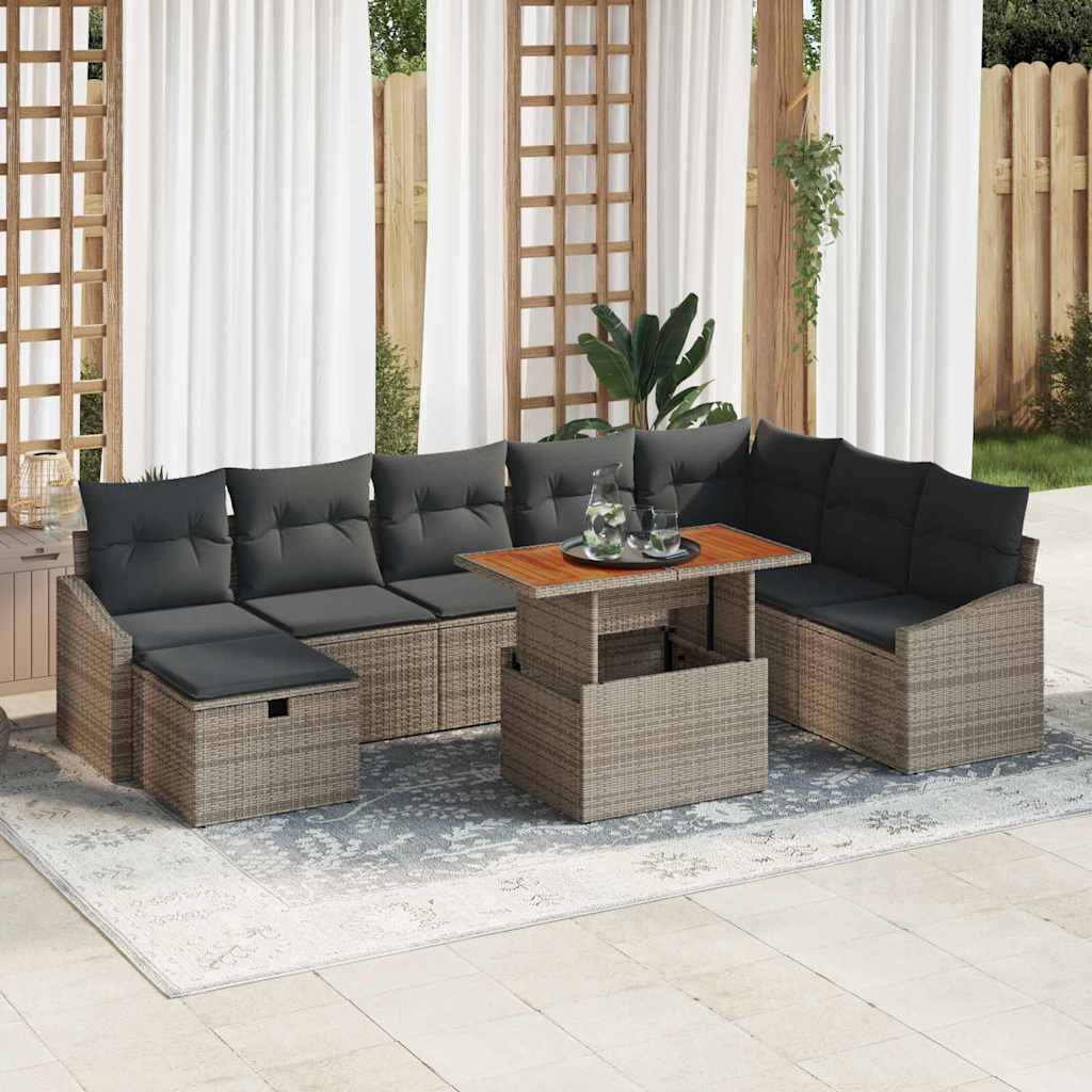8721288402417_mo-im_en_hd_1 vidaXL Garden Sofa Set with Cushion 9 pcs Grey Poly rattan - Image 1
