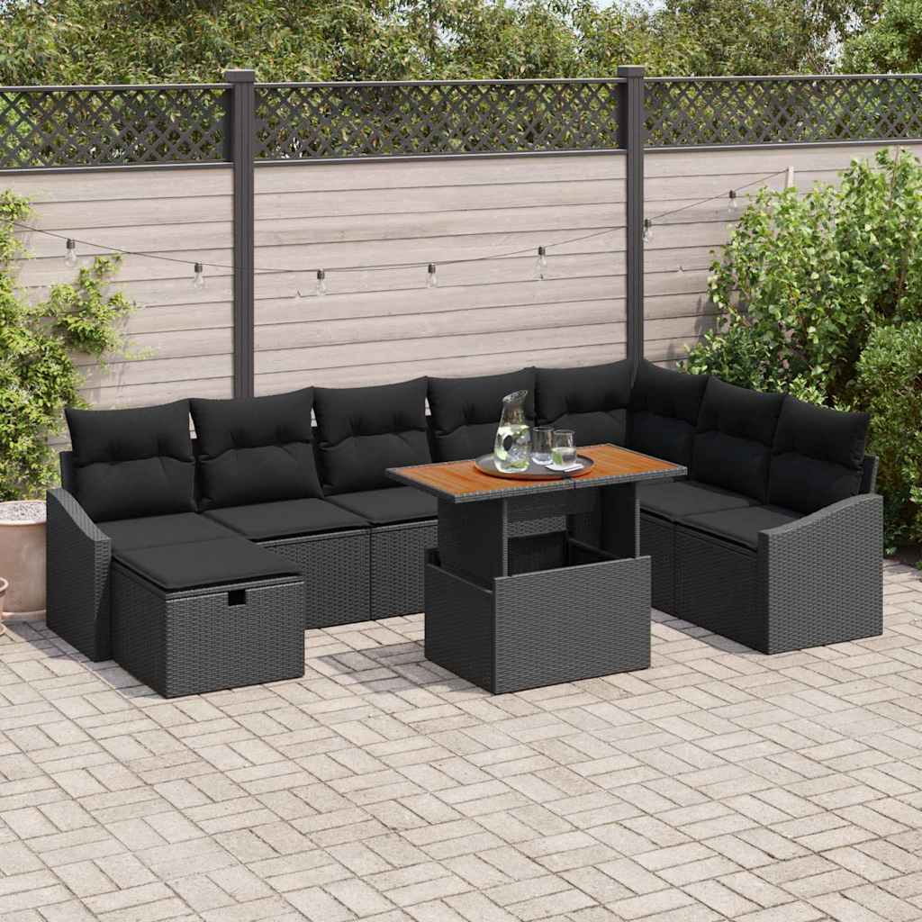 8721288402448_mo-im_en_hd_1 vidaXL Garden Sofa Set with Cushion 9 pcs Black Poly rattan - Image 1