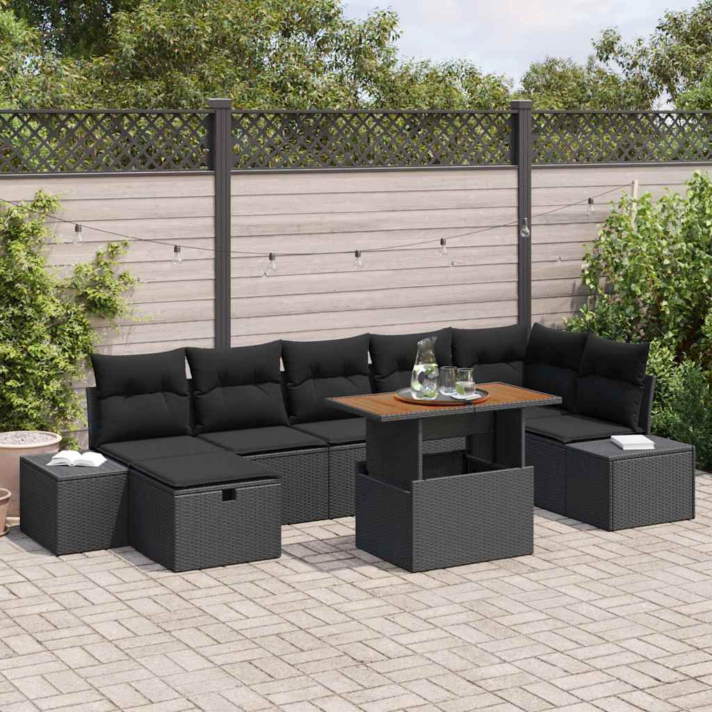8721288402653_mo-im_en_hd_1 vidaXL Garden Sofa Set with Cushion 8 pcs Black Poly rattan - Image 1