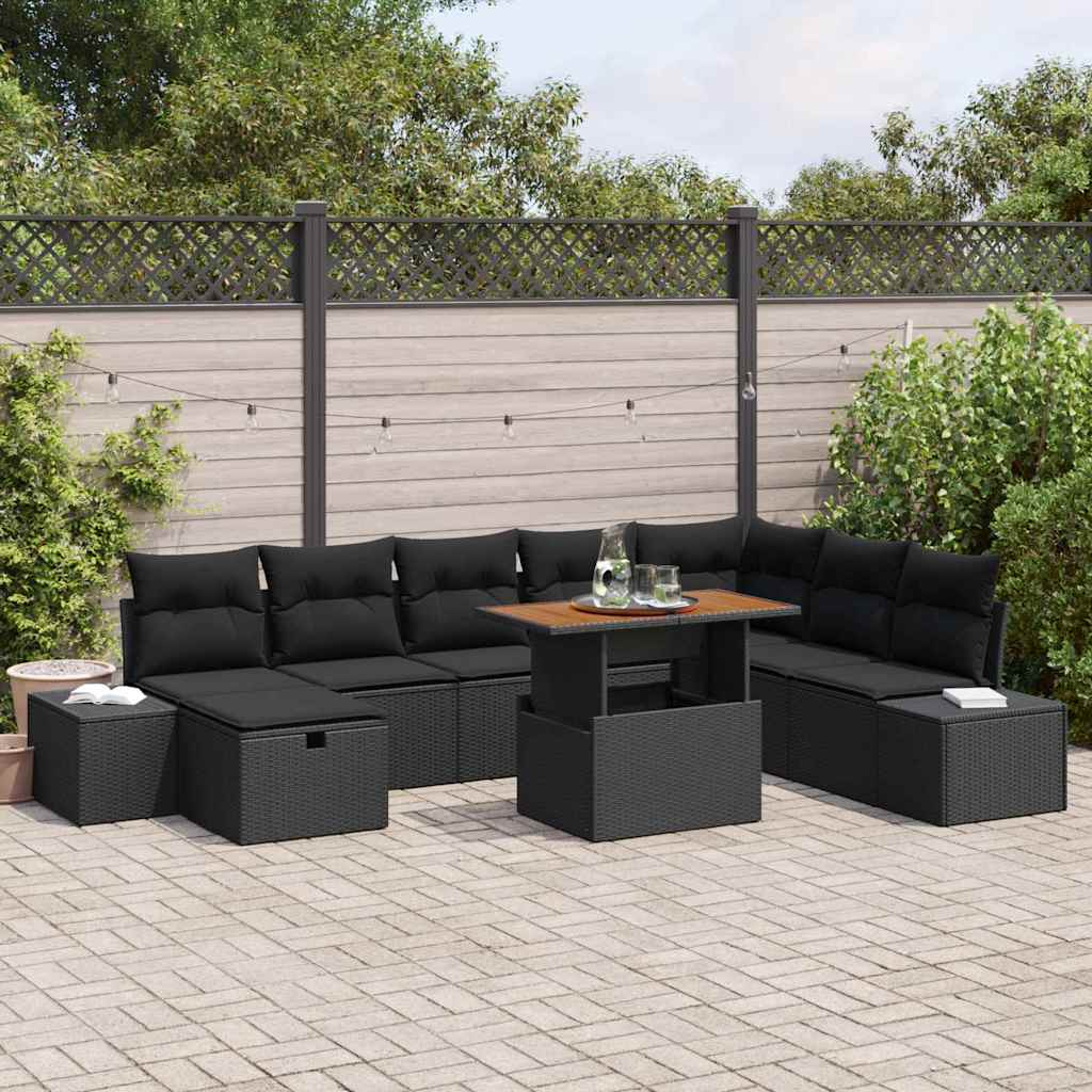 8721288402721_mo-im_en_hd_1 vidaXL Garden Sofa Set with Cushion 9 pcs Black Poly rattan - Image 1