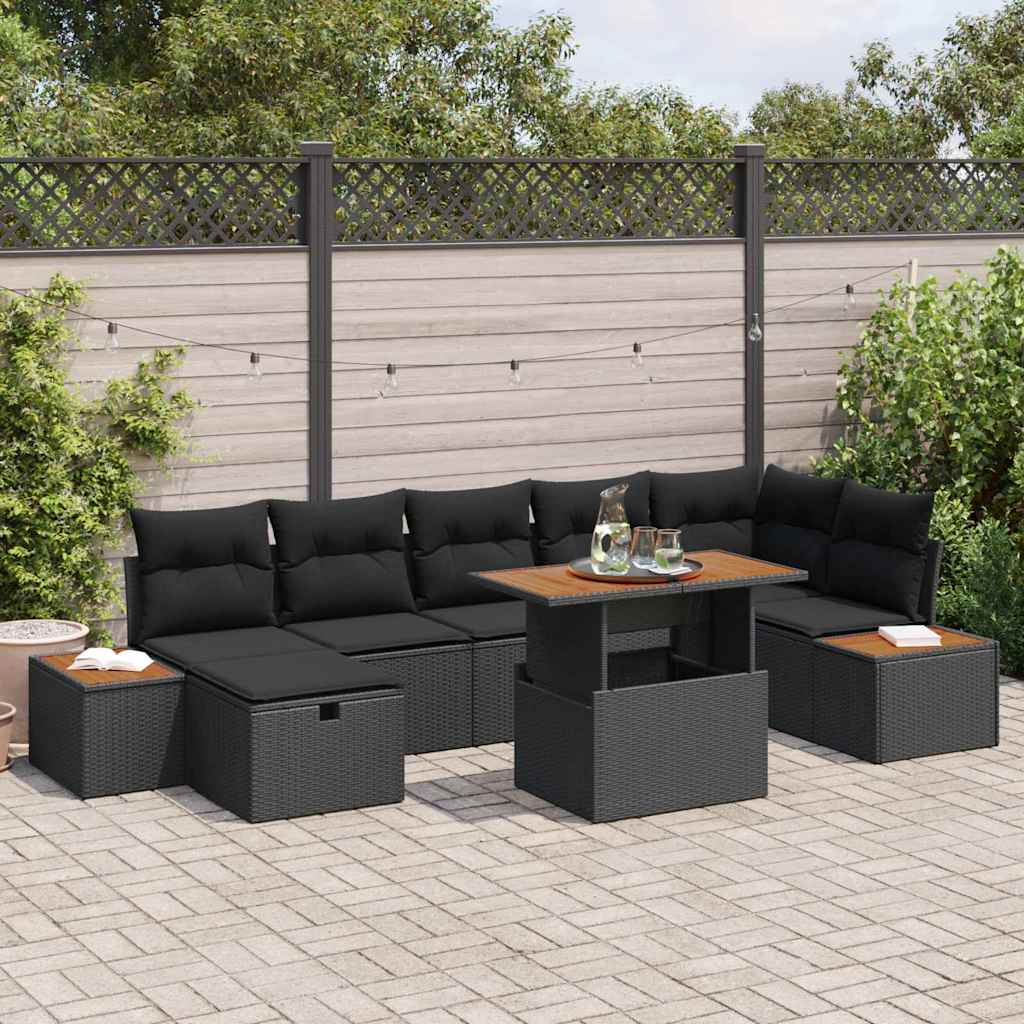 8721288402868_mo-im_en_hd_1 vidaXL Garden Sofa Set with Cushion 8 pcs Black Poly rattan - Image 1