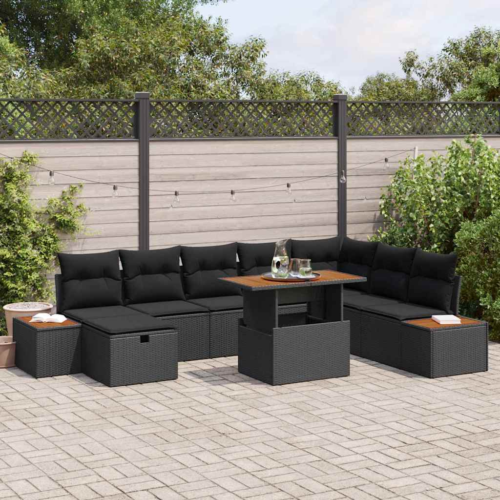 8721288402912_mo-im_en_hd_1 vidaXL Garden Sofa Set with Cushion 9 pcs Black Poly rattan - Image 1