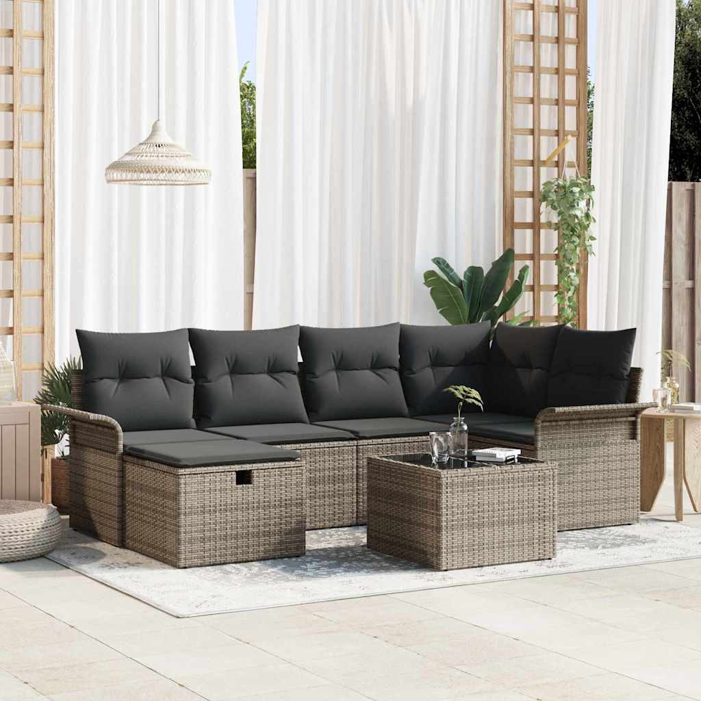8721288403391_mo-im_en_hd_1 vidaXL Garden Sofa Set with Cushion 7 pcs Grey Poly rattan - Image 1